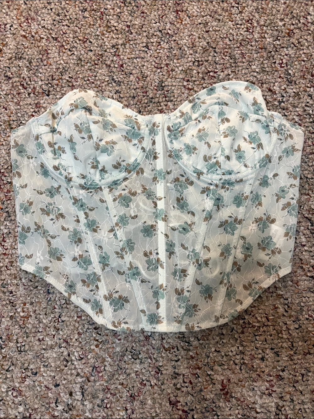 Floral Lace Corset Bustier in Mint and Taupe